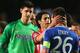LONDON, ENGLAND - APRIL 30: Tiago of Club Atletico de Madrid consoles John Terry of Chelsea as Thibaut Courtois (L) looks on after the UEFA Champions League semi-final second leg match between Chelsea and Club Atletico de Madrid at Stamford Bridge on Apri