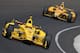 INDIANAPOLIS, IN - MAY 23: Helio Castroneves of Brazil, driver of the #3 Pennzoil Ultra Platinum Penske Chevrolet Dallara, leads Ryan Hunter-Reay, driver of the #28 DHL Andretti Autosport Honda Dallara, during final practice on Carb Day for the 98th runn