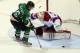 LONDON, ON - MAY 23: Tristan Jarry #30 of the Edmonton Oil Kings makes the save on Nicolas Aube-Kubel #16 of the Val-d'Or Foreurs during the second overtime period during the 2014 Memorial Cup tournament at Budweiser Gardens on May 23, 2014 in London, On