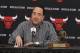 DEERFIELD, IL - MAY 01: Chicago Bulls General Manager Gar Forman addresses the media before presenting the Red Auerbach Trophy to Bulls head coach Tom Thibodeau for being named the 2010-2011 NBA Coach of the Year on May 1, 2011 at Berto Center in Deerfie