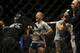 May 24, 2014; Las Vegas, NV, USA; New bantamweight champion TJ Dillashaw celebrates his TKO win over opponent Renan Barao (not pictured) following their UFC 173 bantamweight championship bout at MGM Grand Garden Arena. Mandatory Credit: Stephen R. Sylvan