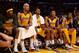 LOS ANGELES, CA - MARCH 25: (L-R) Jordan Hill #27, Robert Sacre #50, Nick Young #0, Wesley Johnson #11 and MarShon Brooks #2 of the Los Angeles Lakers look on during a win over the New York Knicks at Staples Center on March 25, 2014 in Los Angeles, Calif