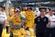 May 25, 2014; Indianapolis, IN, USA; Indy Car Series driver Ryan Hunter-Reay poses for photo in victory circle with car owner Michael Andretti after winning the 2014 Indianapolis 500 at Indianapolis Motor Speedway. Mandatory Credit: Brian Spurlock-USA TOD