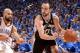 OKLAHOMA CITY, OK MAY 25: Manu Ginobili #20 of the San Antonio Spurs handles the ball against the Oklahoma City Thunder in Game Three of the Western Conference Finals during the 2014 NBA Playoffs on May 25, 2014 at the Chesapeake Energy Arena in Oklahoma