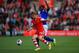 SOUTHAMPTON, ENGLAND - APRIL 26: Luke Shaw of Southampton holds off a challenge from Romelu Lukaku of Everton during the Barclays Premier League match between Southampton and Everton at St Mary's Stadium on April 26, 2014 in Southampton, England. (Photo