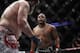 Oct 19, 2013; Houston, TX, USA; Daniel Cormier (red gloves) fights against Roy Nelson (blue gloves) in their heavyweight bout during UFC 166 at Toyota Center. Mandatory Credit: Andrew Richardson-USA TODAY Sports