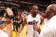 MIAMI, FL - May 26: Dwyane Wade #3 of the Miami Heat is interviewed after Game Four of the Eastern Conference Finals against the Indiana Pacers during the 2014 NBA Playoffs at the American Airlines Arena in Miami, Florida on May 26, 2014. NOTE TO USER: Us