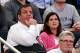 NEW YORK, NY - MARCH 28: New Jersey Governor Chris Christie and his wife Mary Pat Christie look on during the regional semifinal of the 2014 NCAA Men's Basketball Tournament between the Connecticut Huskies and the Iowa State Cyclones at Madison Square G