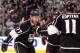 LOS ANGELES, CA - MAY 08: Jeff Carter #77 of the Los Angeles Kings celebrates his goal with Anze Kopitar #11 and Drew Doughty #8 to make the score 1-1 during the second period in Game Three of the Second Round of the 2014 NHL Stanley Cup Playoffs at Stap