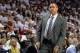 May 26, 2014; Miami, FL, USA; Indiana Pacers head coach Frank Vogel court side against the Miami Heat in game four of the Eastern Conference Finals of the 2014 NBA Playoffs at American Airlines Arena. Mandatory Credit: Steve Mitchell-USA TODAY Sports