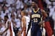 May 26, 2014; Miami, FL, USA; Indiana Pacers center Roy Hibbert (55) reacts during a timeout against the Miami Heat in game four of the Eastern Conference Finals of the 2014 NBA Playoffs at American Airlines Arena. Mandatory Credit: Steve Mitchell-USA TOD