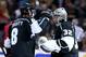 LOS ANGELES, CA - MAY 26: Drew Doughty #8 and Jonathan Quick #32 of the Los Angeles Kings celebrate after the Kings 5-2 victory against the Chicago Blackhawks in Game Four of the Western Conference Final during the 2014 Stanley Cup Playoffs at Staples Ce