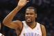 May 27, 2014; Oklahoma City, OK, USA; Oklahoma City Thunder forward Kevin Durant (35) reacts after a play against the San Antonio Spurs during the first quarter in game four of the Western Conference Finals of the 2014 NBA Playoffs at Chesapeake Energy Ar