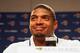 EARTH CITY, MO - MAY 13: St. Louis Rams draft pick Michael Sam addresses the media during a press conference at Rams Park on May 13, 2014 in Earth City, Missouri. (Photo by Dilip Vishwanat/Getty Images)