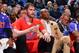 NEW ORLEANS, LA - FEBRUARY 16: The Western Conference bench (L-R) Chris Paul #3, Kevin Love #42, Kobe Bryant #24, James Harden #13 and Kevin Durant #35 during the game against the Eastern Conference at the 2014 NBA All-Star Game at Smoothie King Center o