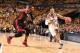 INDIANAPOLIS, IN - MAY 28: David West #21 of the Indiana Pacers handles the ball against Chris Bosh #1 of the Miami Heat in Game Five of the Eastern Conference Finals during the 2014 NBA Playoffs on May 28, 2014 at Bankers Life Fieldhouse, Indianapolis, I