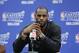 INDIANAPOLIS, IN - MAY 28: LeBron James #6 of the Miami Heat addresses the media after Game Five of the Eastern Conference Finals against the Indiana Pacers during the 2014 NBA Playoffs on May 28, 2014 at Bankers Life Fieldhouse, Indianapolis, IN. NOTE TO
