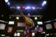 DUBAI, UNITED ARAB EMIRATES - MAY 29: Peter Wright of England celebrates after defeating Phil Taylor of England during the 2014 Dubai Duty Free Darts Masters Quarter-Final match at Dubai Duty Free Tennis Stadium, Irish Village on May 29, 2014 in Dubai, U