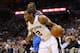 SAN ANTONIO, TX - MAY 21: Kawhi Leonard #2 of the San Antonio Spurs drives on Kevin Durant #35 of the Oklahoma City Thunder in the first quarter in Game Two of the Western Conference Finals during the 2014 NBA Playoffs at AT&T Center on May 21, 2014 in S
