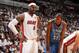 MIAMI, FL - JUNE 21: LeBron James #6 of the Miami Heat and Kevin Durant #35 of the Oklahoma City Thunder look on during Game Five of the 2012 NBA Finals between the Miami Heat and the Oklahoma City Thunder at American Airlines Arena on June 21, 2012 in