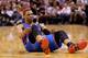 SAN ANTONIO, TX - MAY 29: Russell Westbrook #0 of the Oklahoma City Thunder looks up from the court after a play in the second half against the San Antonio Spurs during Game Five of the Western Conference Finals of the 2014 NBA Playoffs at AT&T Center on