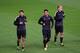 MANCHESTER, ENGLAND - OCTOBER 22: Chori Castro, Carlos Vela and Antoine Griezmann of Real Sociedad de Futbol warm up during a training session at Old Trafford on October 22, 2013 in Manchester, England. (Photo by Alex Livesey/Getty Images)