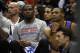 May 21, 2014; San Antonio, TX, USA; Oklahoma City Thunder forward Kevin Durant (left) and guard Russell Westbrook (right) watch from the bench against the San Antonio Spurs in game two of the Western Conference Finals of the 2014 NBA Playoffs at AT&T Cent