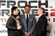 LONDON, ENGLAND - MAY 29: Promoter Eddie Hearn stands inbetween Carl Froch and George Groves as they go head to head during a press conference to announce the upcoming WBA & IBF Super Middleweight World Championship fight between Carl Froch and George Gr