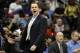 Apr 24, 2014; Atlanta, GA, USA; Indiana Pacers head coach Frank Vogel yells at a referee against the Atlanta Hawks in the first quarter in game three of the first round of the 2014 NBA Playoffs at Philips Arena. Mandatory Credit: Brett Davis-USA TODAY Spo