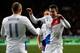 AMSTERDAM, NETHERLANDS - MARCH 26: Robin Van Persie (#9) of Netherlands celebrates with team mate Arjen Robben after scoring the second goal of the game during the the Group 4 FIFA 2014 World Cup Qualifier match between Netherlands and Romania at Amsterd