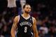 Apr 9, 2014; Orlando, FL, USA; Brooklyn Nets guard Deron Williams (8) against the Orlando Magic during the second quarter at Amway Center. Mandatory Credit: Kim Klement-USA TODAY Sports