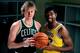 LOS ANGELES - JANUARY 1: Larry Bird #33 of the Boston Celtics poses for a portrait with Magic Johnson of the Los Angeles Lakers at the Great Western Forum on January 1, 1983 in Los Angeles, California. NOTE TO USER: User expressly acknowledges and agree