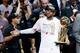 MIAMI, FL - JUNE 20: LeBron James #6 of the Miami Heat celebrates after defeating the San Antonio Spurs 95-88 to win Game Seven of the 2013 NBA Finals at AmericanAirlines Arena on June 20, 2013 in Miami, Florida. NOTE TO USER: User expressly acknowledges
