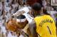 May 30, 2014; Miami, FL, USA; Miami Heat forward LeBron James (left) posts up against Indiana Pacers guard Lance Stephenson (1) during the first half in game six of the Eastern Conference Finals of the 2014 NBA Playoffs at American Airlines Arena. Mandato