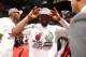 MIAMI, FL - MAY 30: Dwyane Wade #3 of the Miami Heat celebrates after Game Six of the Eastern Conference Finals against the Indiana Pacers during the 2014 NBA Playoffs on May 30, 2014 in Miami, Fl. NOTE TO USER: User expressly acknowledges and agrees that