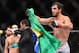 May 31, 2014; Sao Paulo, SP, BRAZIL; Elias Silverio celebrates after defeating Ernest Chavez during the TUF Brazil 3 Finale at Ibirapuera Gymnasium. Mandatory Credit: Jason Silva-USA TODAY Sports