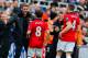 NEWCASTLE UPON TYNE, ENGLAND - APRIL 05: David De Gea of Manchester United congratulates Juan Mata of Manchester United on scoring the opening goal during the Barclays Premier League match between Newcastle United and Manchester United at St James' Park
