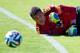 TERESOPOLIS, BRAZIL - MAY 30: Goalkeeper Julio Cesar in action during a training session of the Brazilian national football team at the squad's Granja Comary training complex, in Teresopolis, 90 km from downtown Rio de Janeiro on May 30, 2014 in Teresopol