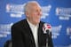 May 29, 2014; San Antonio, TX, USA; San Antonio Spurs head coach Gregg Popovich speaks to the media after the victory over the Oklahoma City Thunder in game five of the Western Conference Finals of the 2014 NBA Playoffs at AT&T Center. San Antonio won 117