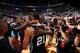 OKLAHOMA CITY, OK - MAY 31: Tim Duncan #21 of the San Antonio Spurs and Serge Ibaka #9 of the Oklahoma City Thunder after Game 6 of the Western Conference Finals during the 2014 NBA playoffs at Chesapeake Energy Arena on may 31, 2014 in Oklahoma City, Okl