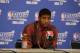 MIAMI, FL - May 26: Paul George #24 of the Indiana Pacers addresses the media after Game Four of the Eastern Conference Finals against the Miami Heat during the 2014 NBA Playoffs at the American Airlines Arena in Miami, Florida on May 26, 2014. NOTE TO US