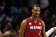 Jun 11, 2013; San Antonio, TX, USA; Miami Heat center Chris Bosh (1) reacts during the first quarter of game three of the 2013 NBA Finals against the San Antonio Spurs at the AT&T Center. Mandatory Credit: Soobum Im-USA TODAY Sports