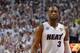 Jun 20, 2013; Miami, FL, USA; Miami Heat shooting guard Dwyane Wade (3) reacts during the second quarter of game seven in the 2013 NBA Finals against the San Antonio Spurs at American Airlines Arena. Mandatory Credit: Steve Mitchell-USA TODAY Sports