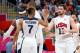 LONDON, ENGLAND - JULY 29: Russell Westbrook #7 of United States high-fives Kevin Love #11 of United States after a play against France during their Men's Basketball Game on Day 2 of the London 2012 Olympic Games at the Basketball Arena on July 29, 2012