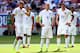 HARRISON, NJ - JUNE 01: John Brooks #6 of United States and teammates Clint Dempsey #8,Michael Bradley #4,Geoff Cameron #20 and Julian Green #16 wait for the corner kick in the second half against Turkey during an international friendly match at Red Bull