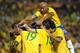Nov 16, 2013; Miami Gardens, FL, USA; Brazil players celebrate a goal by forward William (9) against Honduras during the second half at Sun Life Stadium. Brazil won the match 5-0. Mandatory Credit: Joe Camporeale-USA TODAY Sports