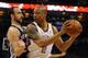 May 25, 2014; Oklahoma City, OK, USA; Oklahoma City Thunder forward Caron Butler (2) handles the ball against San Antonio Spurs guard Manu Ginobili (20) during the second quarter in game three of the Western Conference Finals of the 2014 NBA Playoffs at C