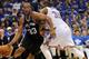 May 27, 2014; Oklahoma City, OK, USA; San Antonio Spurs forward Boris Diaw (33) handles the ball against Oklahoma City Thunder forward Kevin Durant (35) during the fourth quarter in game four of the Western Conference Finals of the 2014 NBA Playoffs at Ch