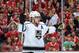 CHICAGO, IL - MAY 28: Anze Kopitar #11 of the Los Angeles Kings reacts after the Kings scored to tie up the game against the Chicago Blackhawks in Game Five of the Western Conference Final during the 2014 NHL Stanley Cup Playoffs at the United Center on M
