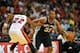 Oct 19, 2013; Miami, FL, USA; San Antonio Spurs power forward Boris Diaw (33) is pressured by Miami Heat small forward James Jones (22) during the third quarter at American Airlines Arena. Mandatory Credit: Steve Mitchell-USA TODAY Sports